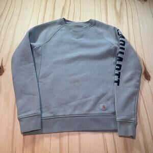 Carhartt Sweatshirt Womens Small Green Relaxed Fit Logo Sleeve Crewneck